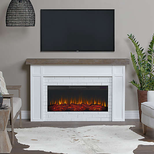 Grange White and Brown Wood Electric Fireplace