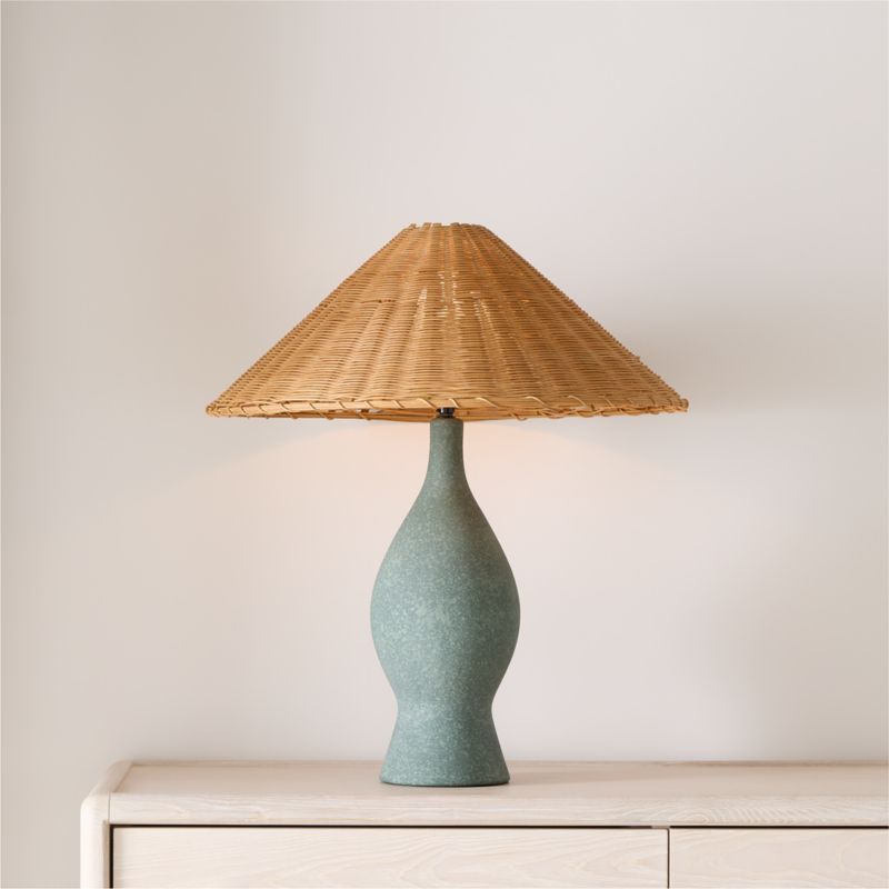 Courbe Green Ceramic Table Lamp with Rattan Shade by Athena Calderone 24.2" - image 12 of 19