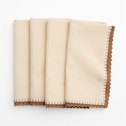 Crochet Lace Linen Cotton Dinner Napkin, Set of 4