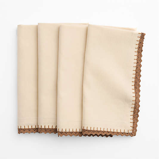 Crochet Lace Linen Cotton Dinner Napkin, Set of 4