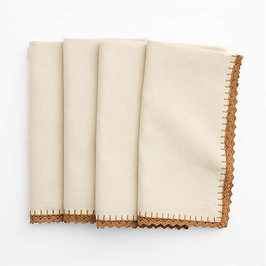 Crochet Lace Linen Cotton Dinner Napkin, Set of 4