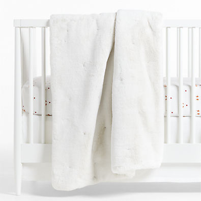 View Cream Embroidered Faux Fur Baby Crib Quilt details