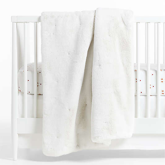 Cream Embroidered Faux Fur Baby Crib Quilt