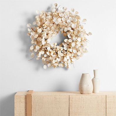 View Faux Cream Lunaria Wreath 32" details
