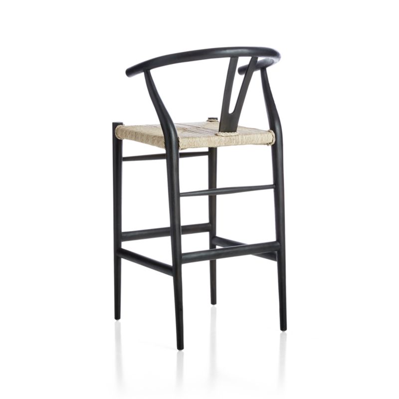 Crescent Black Wood Wishbone Counter Stool