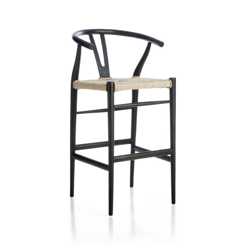 Crescent Black Wood Wishbone Counter Stool