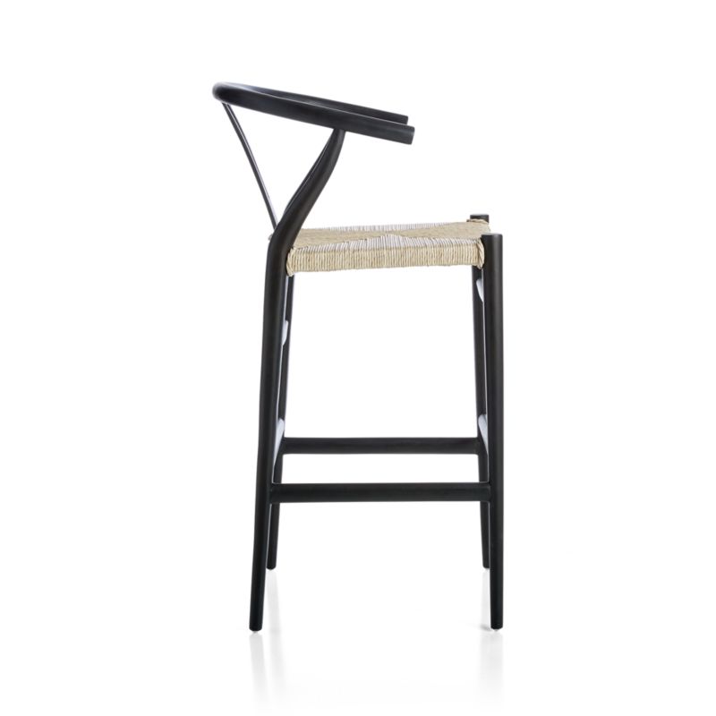 Crescent Black Wood Wishbone Counter Stool