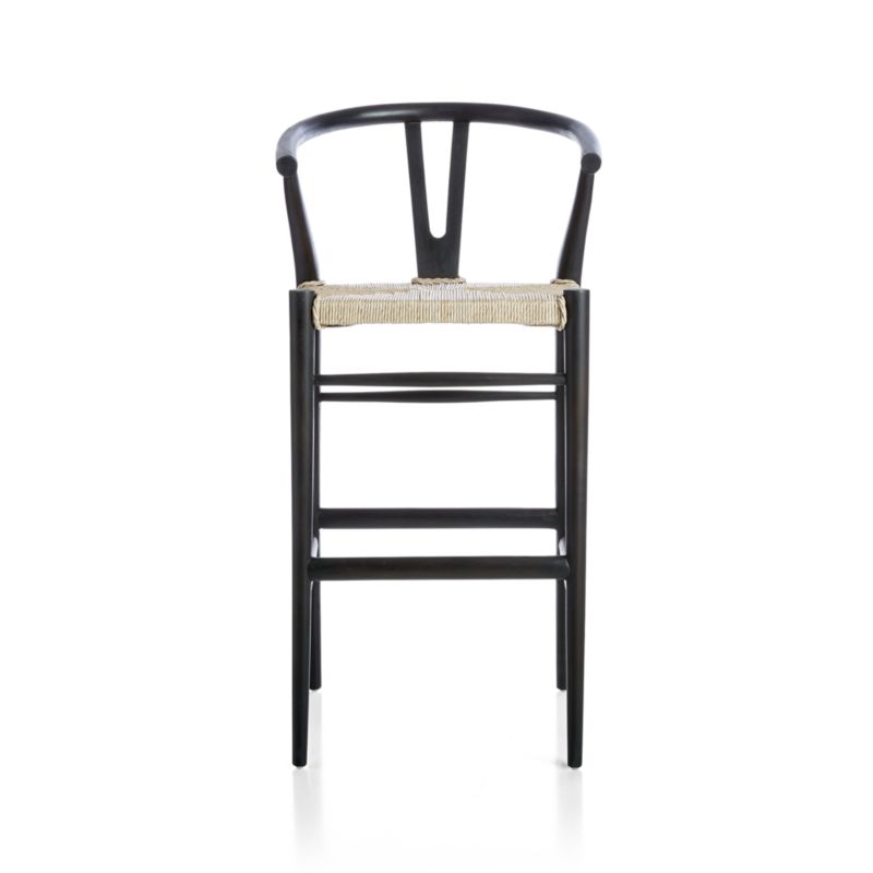 Crescent Black Wood Wishbone Counter Stool