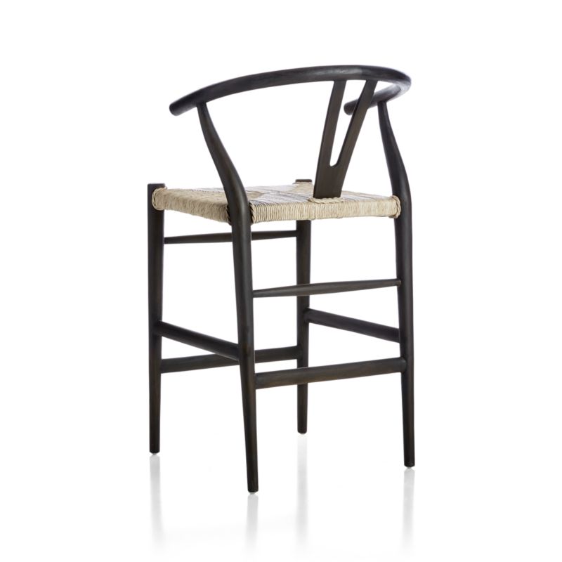 Crescent Black Wood Wishbone Counter Stool