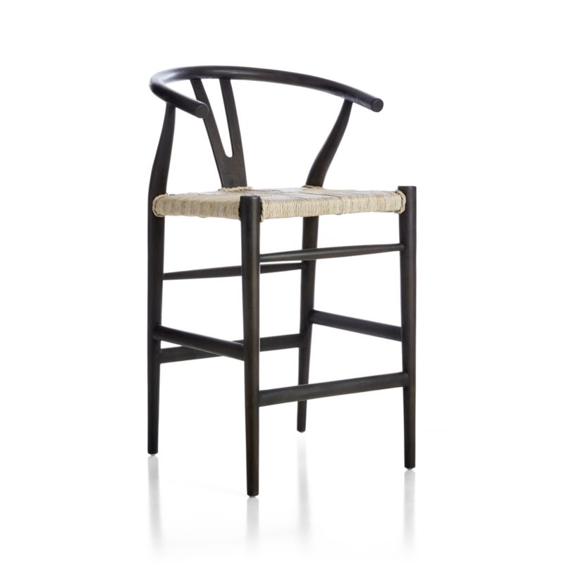 Crescent Black Wood Wishbone Counter Stool