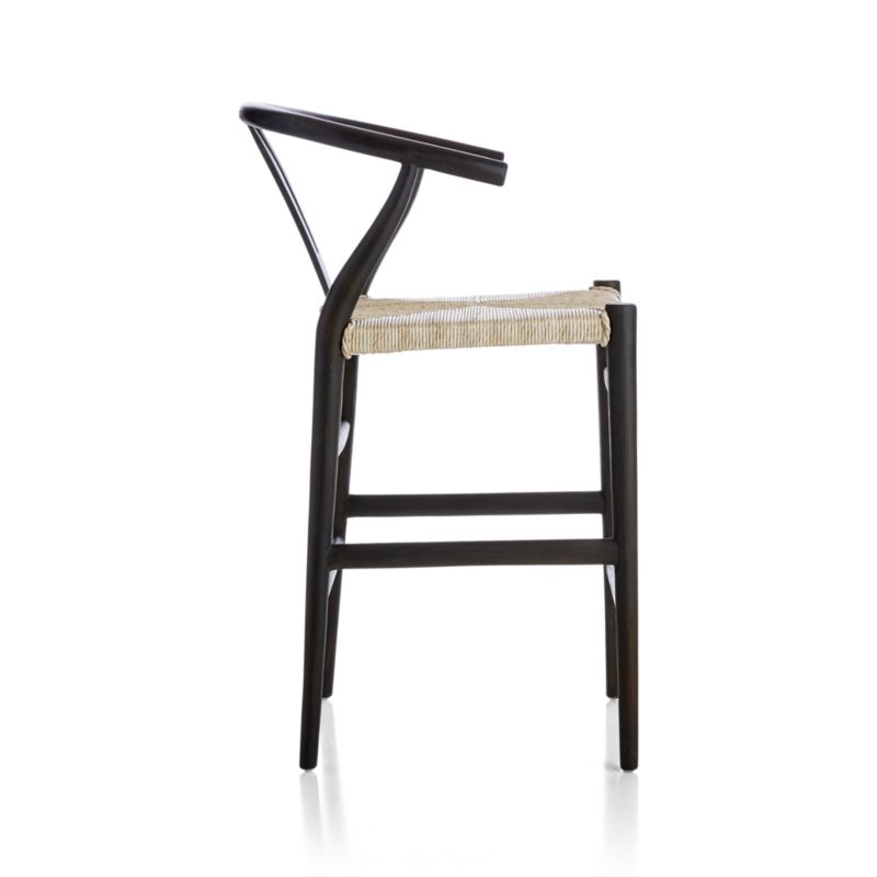 Crescent Black Wood Wishbone Counter Stool