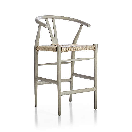 Crescent Weathered Grey Wood Wishbone Counter Stool