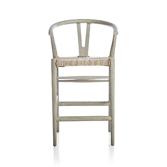 Crescent Weathered Grey Wood Wishbone Counter Stool