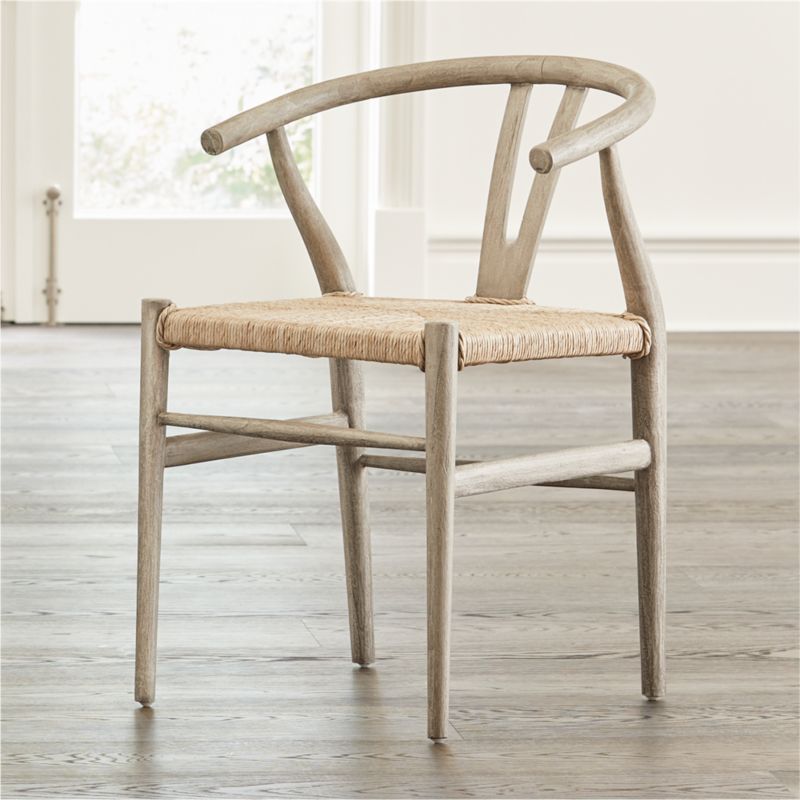 Crescent Weathered Grey Wood Wishbone Dining Chair