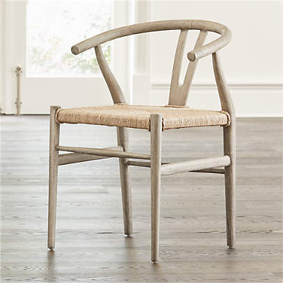 Crescent Weathered Grey Wishbone Chair, Wishbone Open Back White Dining Chair