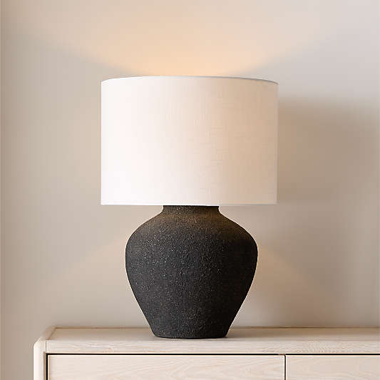Corfu Black Table Lamp with Linen Drum Shade 26.6"