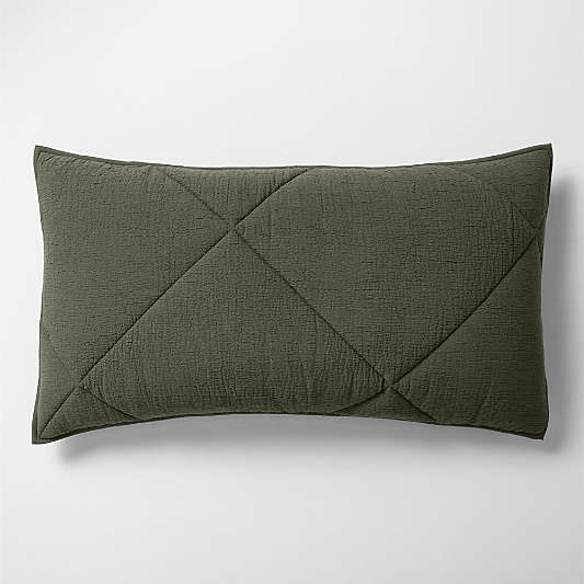 Aire Cotton Crinkle Matelasse Burnt Green King Bed Pillow Sham