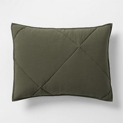 View Cotton Crinkle Matelasse Burnt Green Standard Bed Pillow Sham details