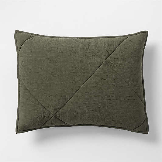 Cotton Crinkle Matelasse Burnt Green Standard Bed Pillow Sham