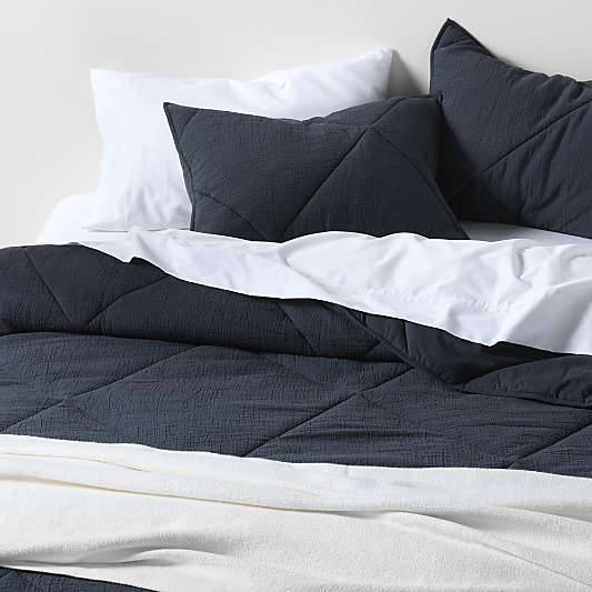 Aire Cotton Crinkle Matelasse Midnight Navy Comforters