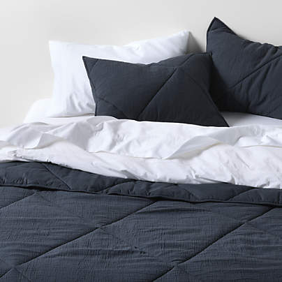 Cotton Crinkle Matelasse Midnight Navy Blue King Comforter