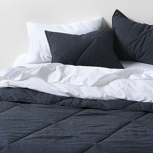 Cotton Crinkle Matelasse Midnight Navy Blue Comforters