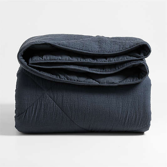 Aire Cotton Crinkle Matelasse Midnight Navy Comforters