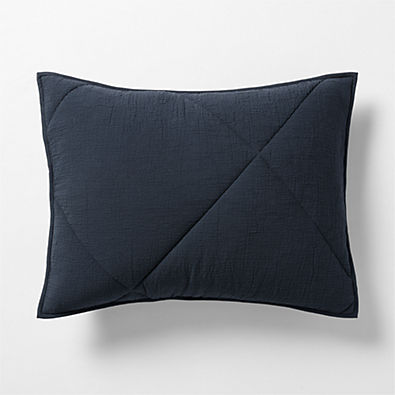 View Cotton Crinkle Matelasse Midnight Navy Blue Standard Bed Pillow Sham details