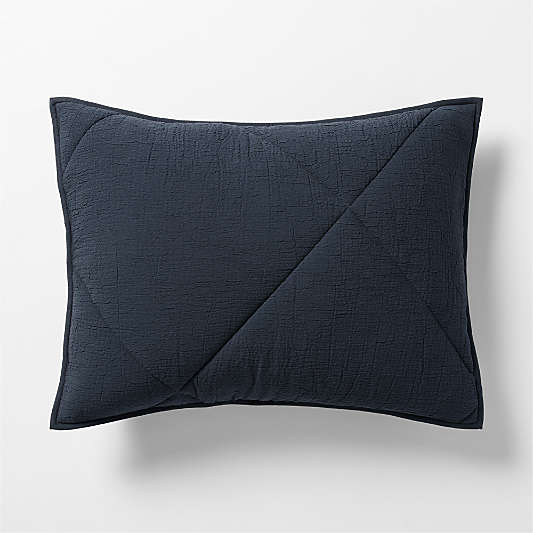 Cotton Crinkle Matelasse Midnight Navy Blue Standard Bed Pillow Sham