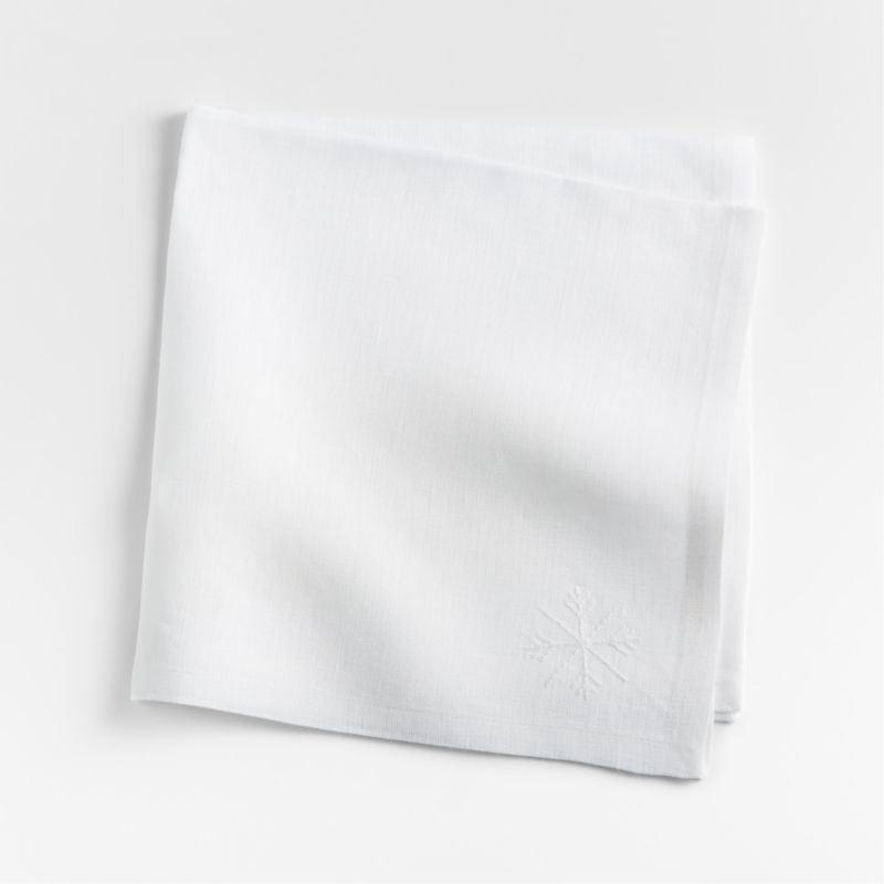 Embroidered Snowflake Crisp White Linen Christmas Napkin Crate & Barrel