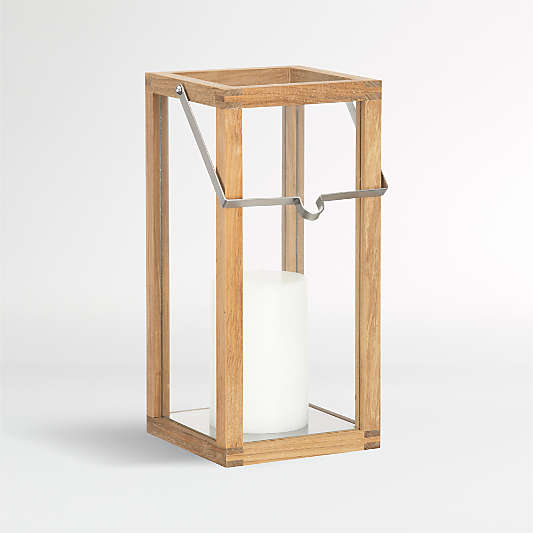 Milos Natural Teak Lantern 15"