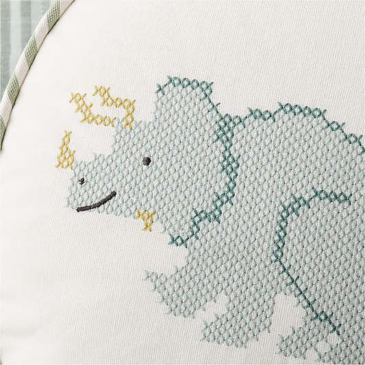 Cross Stitch Embroidered Dinosaur Kids Throw Pillow