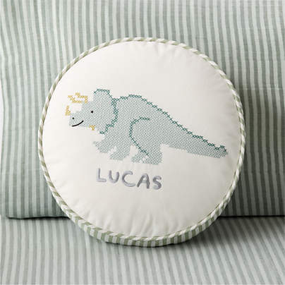 Cross Stitch Embroidered Dinosaur Kids Throw Pillow