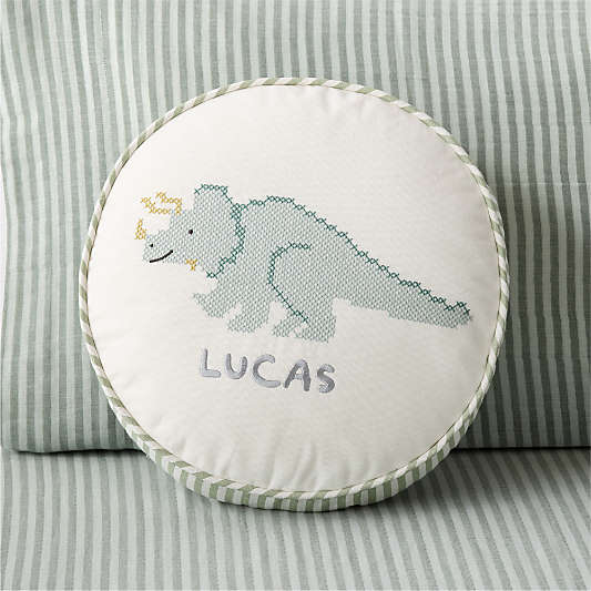 Cross Stitch Embroidered Dinosaur Kids Throw Pillow