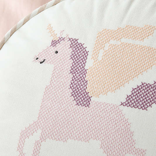 Cross Stitch Embroidered Unicorn Kids Throw Pillow
