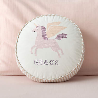 Cross Stitch Embroidered Unicorn Kids Throw Pillow