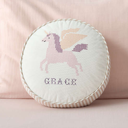 Cross Stitch Embroidered Unicorn Kids Throw Pillow