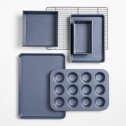 Crate & Barrel Slate Blue 6-Piece Silicone Nonstick Bakeware Set