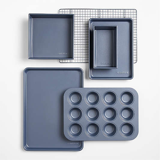 Crate & Barrel Slate Blue 6-Piece Silicone Nonstick Bakeware Set