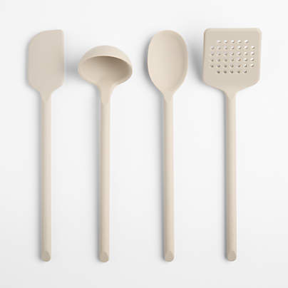 Crate & Barrel Taupe Silicone Utensils, Set of 4