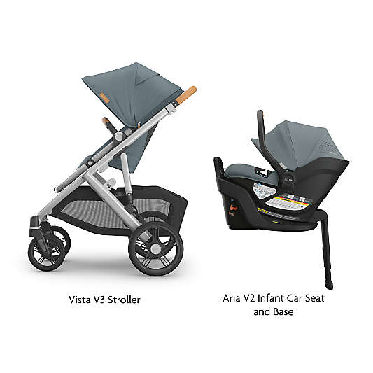 UPPAbaby ® Cruz V3 Callum Stone Blue Reclining Baby Stroller + Aria V2 Infant Car Seat Travel System