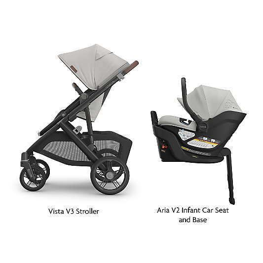 UPPAbaby ® Cruz V3 Savannah Pearl Grey Reclining Baby Stroller + Aria V2 Infant Car Seat Travel System