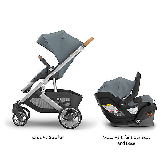 UPPAbaby ® Cruz V3 Callum Stone Blue Reclining Baby Stroller + Mesa V3 Infant Car Seat Travel System