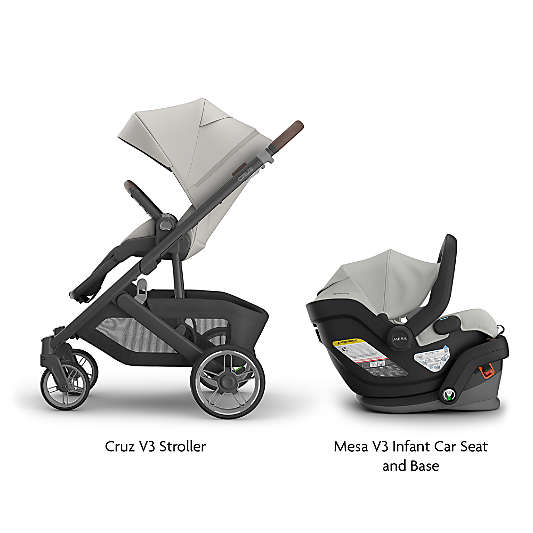 UPPAbaby ® Cruz V3 Savannah Pearl Grey Reclining Baby Stroller + Mesa V3 Infant Car Seat Travel System