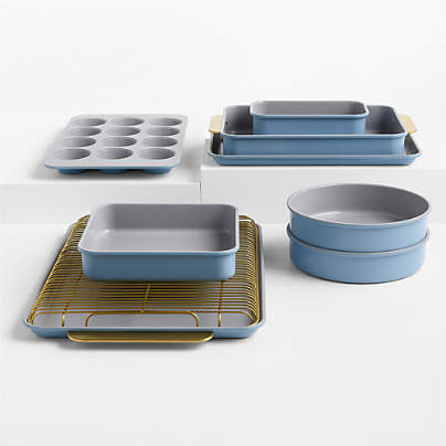Caraway ® Blue Lagoon Ceramic Nonstick Complete 11-Piece Bakeware Set wih Gold Hardware