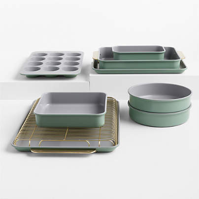 Caraway ® Coastline Ceramic Nonstick Complete 11-Piece Bakeware Set wih Champagne Hardware