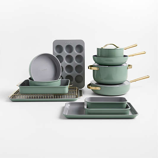 Caraway ® Coastline Ceramic Nonstick Full Bakeware & Cookware Set with Champagne Hardware