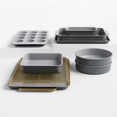 Caraway ® Graphite Ceramic Nonstick Complete 11-Piece Bakeware Set wih Gold Hardware