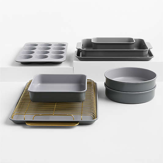 Caraway ® Graphite Ceramic Nonstick Complete 11-Piece Bakeware Set wih Gold Hardware