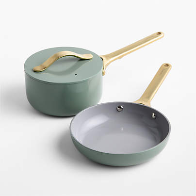 Caraway ® Coastline Ceramic Nonstick Mini Fry Pan & Sauce Pan Cookware Duo with Champagne Hardware
